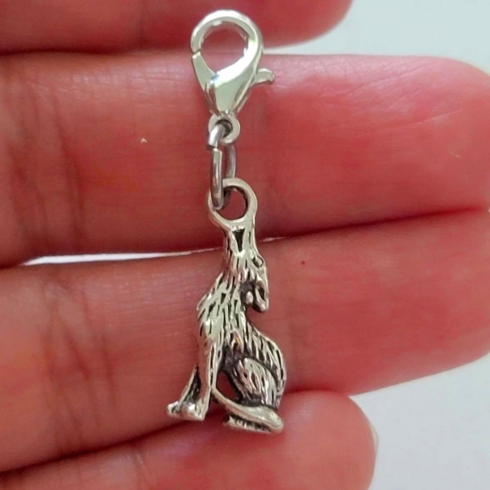 wolf howling planner charm celtic clipon silver